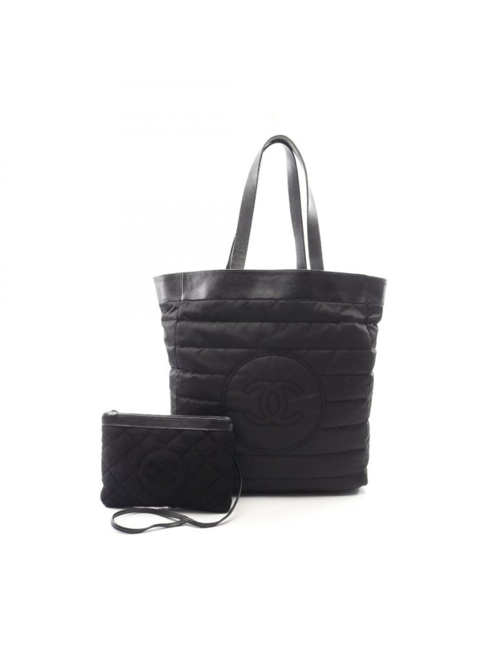 Chanel Tote CC Logo Reversible Black Nylon Leather